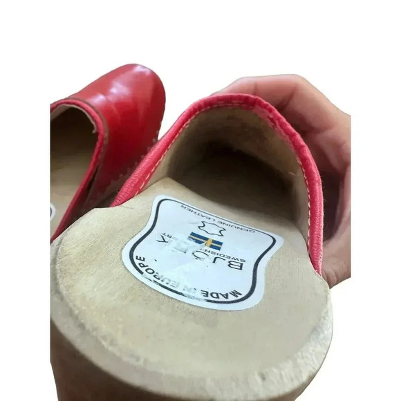 Bjork Red Swedish Wooden Block Sole Leather Slip-On Clogs Size 36 - Picture 6 of 10